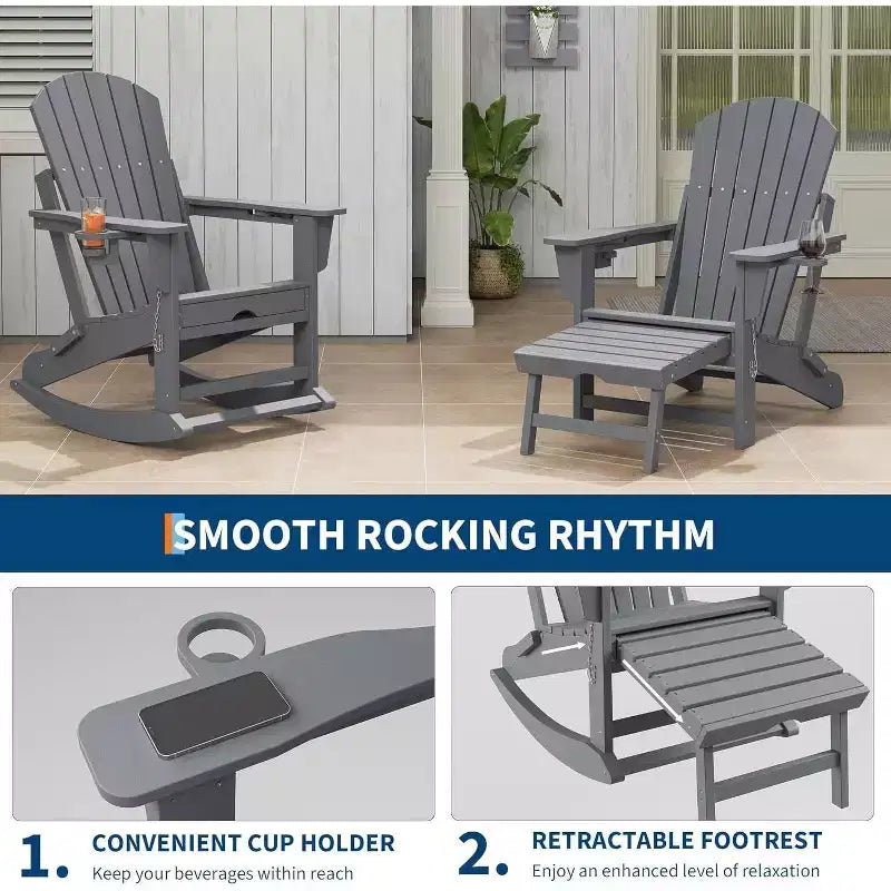 COZONY Adirondack Outdoor Rocking Chair, Folding Design with Cup Holders, HDPE All-Weather
