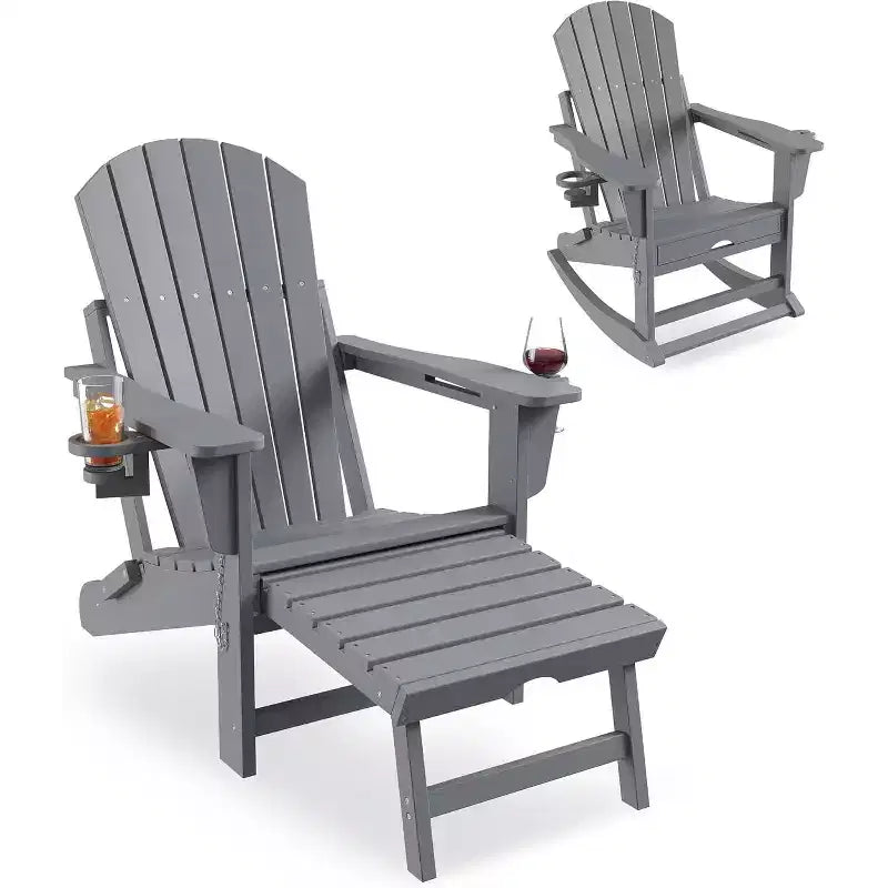 COZONY Adirondack Outdoor Rocking Chair, Folding Design with Cup Holders, HDPE All-Weather
