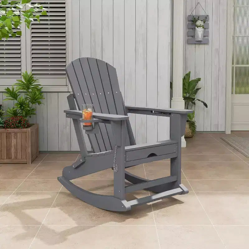 COZONY Adirondack Outdoor Rocking Chair, Folding Design with Cup Holders, HDPE All-Weather