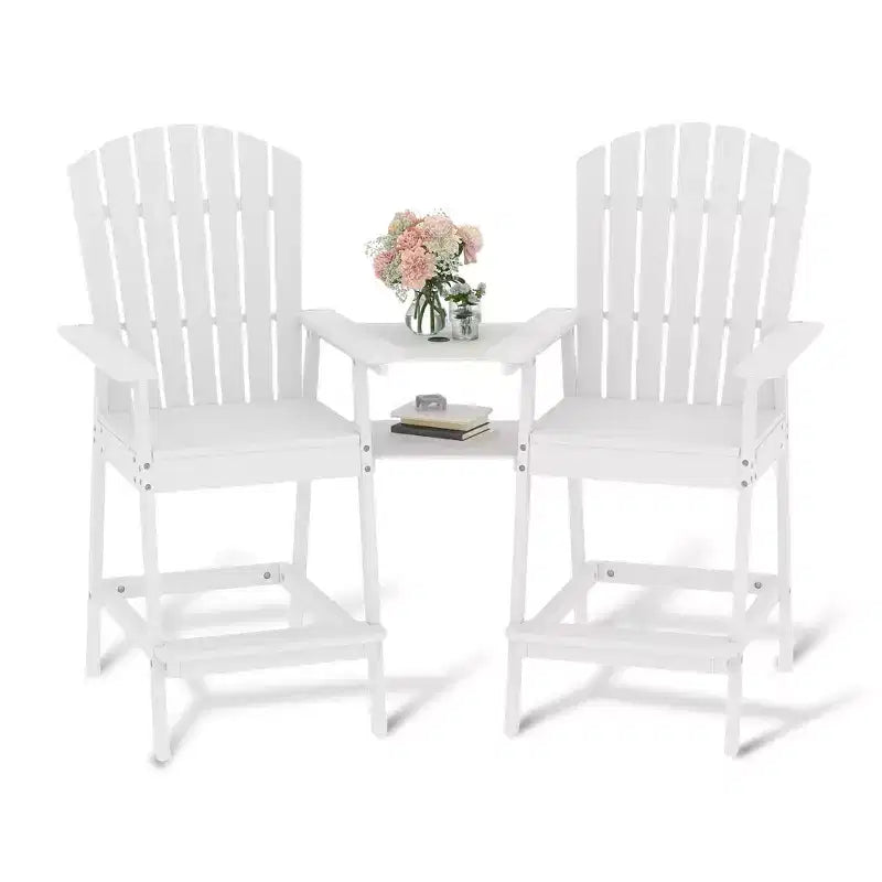 Outdoor Adirondack Barstools with Connecting Tray, Patio High Adirondack Chairs for Deck, Backyard, Balcony, Outdoor Bar Height Adirondack Chairs