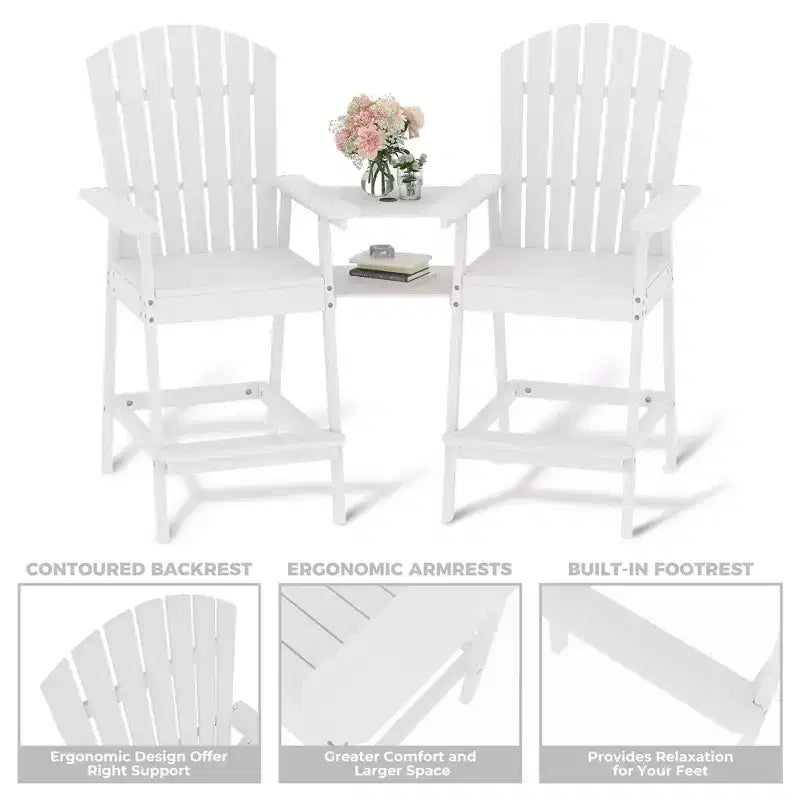 Outdoor Adirondack Barstools with Connecting Tray, Patio High Adirondack Chairs for Deck, Backyard, Balcony, Outdoor Bar Height Adirondack Chairs