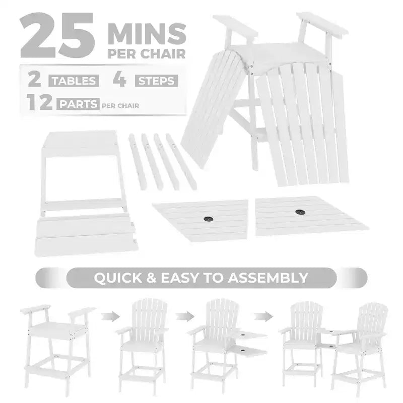 Outdoor Adirondack Barstools with Connecting Tray, Patio High Adirondack Chairs for Deck, Backyard, Balcony, Outdoor Bar Height Adirondack Chairs