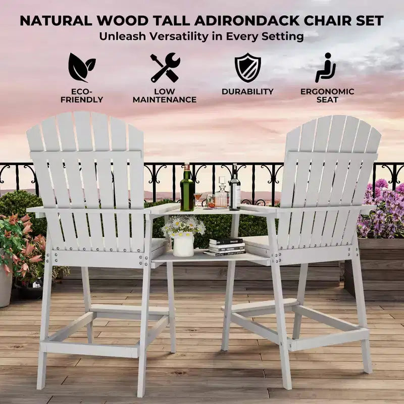 Outdoor Adirondack Barstools with Connecting Tray, Patio High Adirondack Chairs for Deck, Backyard, Balcony, Outdoor Bar Height Adirondack Chairs