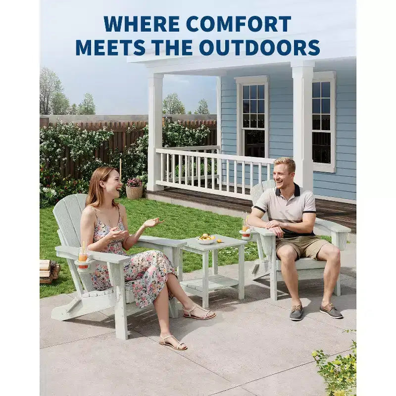 Folding Adirondack Chairs, All-Weather HDPE Outdoor Chairs with Cup Holders & Wood Texture for Patio, Fire Pit & Garden