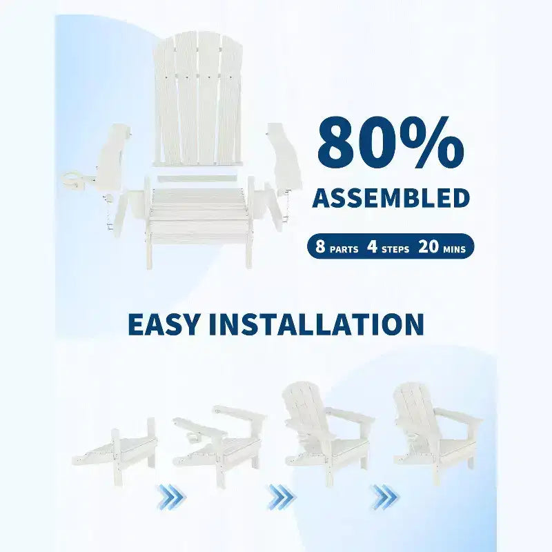 Folding Adirondack Chairs, All-Weather HDPE Outdoor Chairs with Cup Holders & Wood Texture for Patio, Fire Pit & Garden