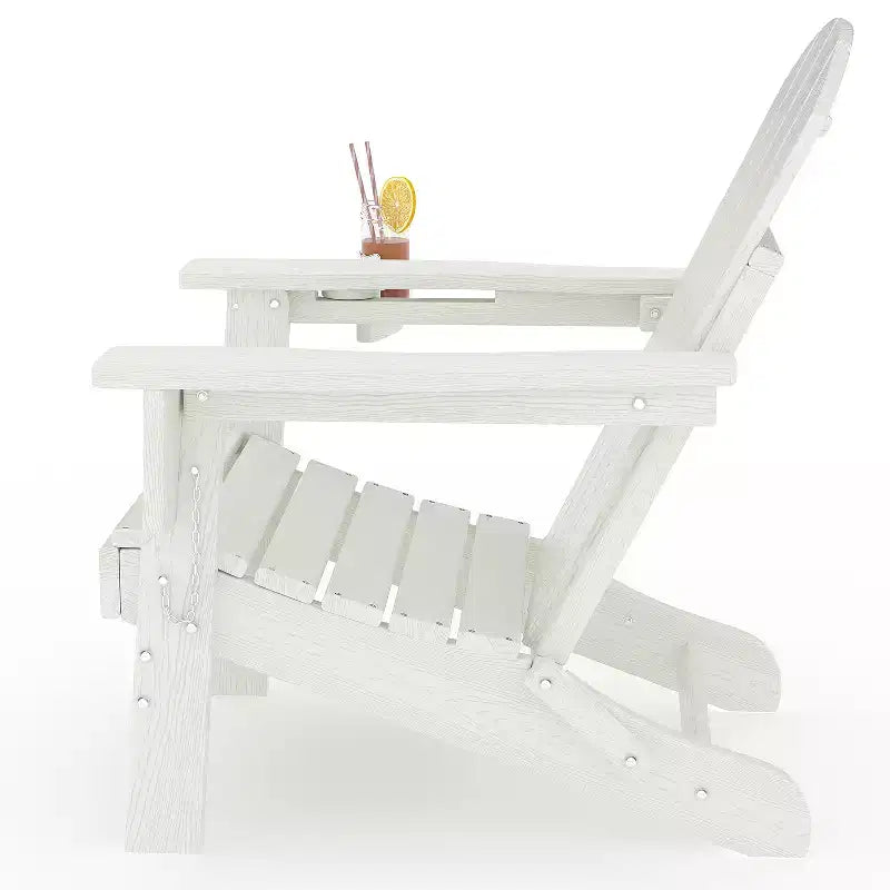 Folding Adirondack Chairs, All-Weather HDPE Outdoor Chairs with Cup Holders & Wood Texture for Patio, Fire Pit & Garden