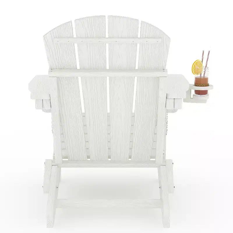 Folding Adirondack Chairs, All-Weather HDPE Outdoor Chairs with Cup Holders & Wood Texture for Patio, Fire Pit & Garden