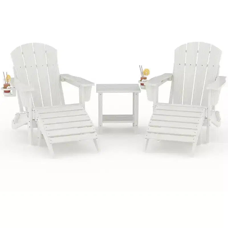 Folding Adirondack Chairs, All-Weather HDPE Outdoor Chairs with Cup Holders & Wood Texture for Patio, Fire Pit & Garden