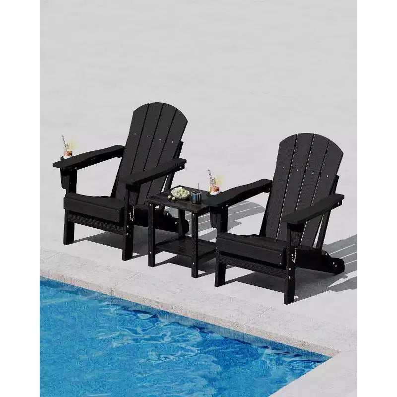 Fauteuils Adirondack pliables, chaises d'extérieur en PEHD tout temps avec texture bois et porte-gobelets pour patio, foyer extérieur et jardin, blanc