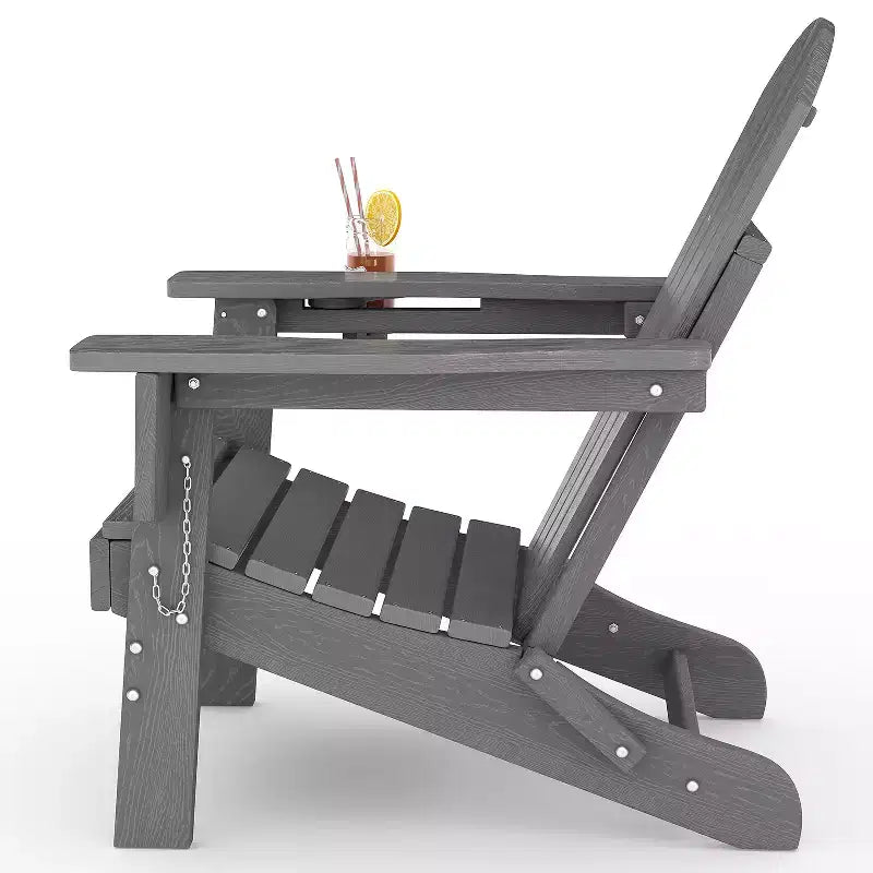 Fauteuils Adirondack pliables, chaises d'extérieur en PEHD tout temps avec texture bois et porte-gobelets pour patio, foyer extérieur et jardin, blanc