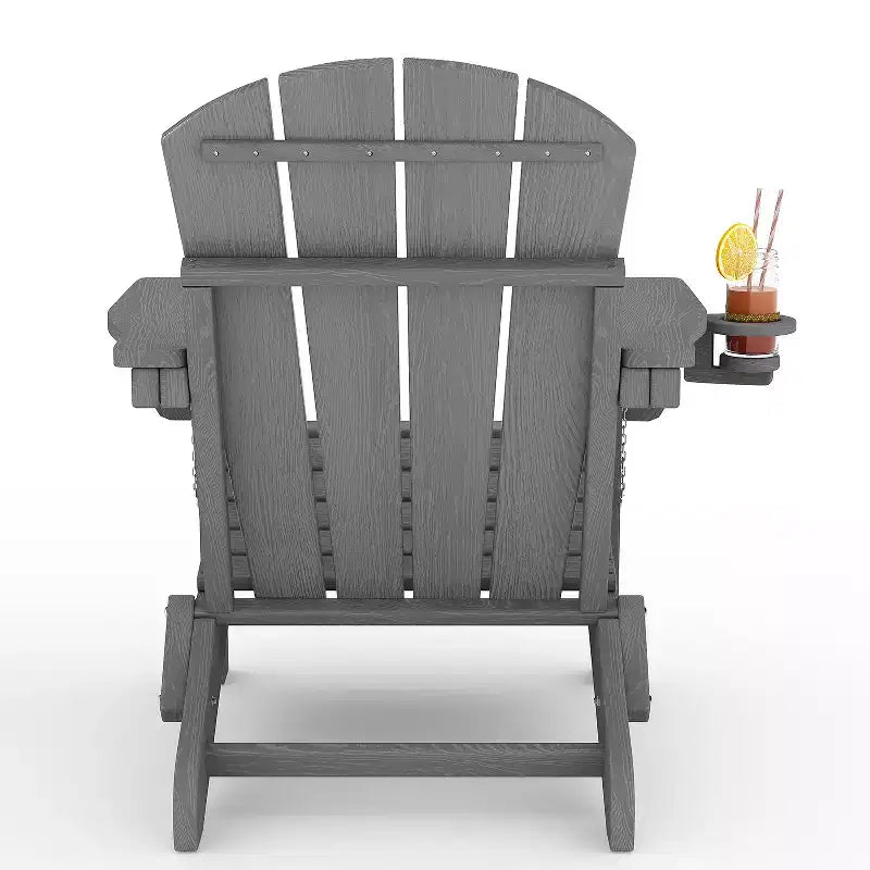 Fauteuils Adirondack pliables, chaises d'extérieur en PEHD tout temps avec texture bois et porte-gobelets pour patio, foyer extérieur et jardin, blanc