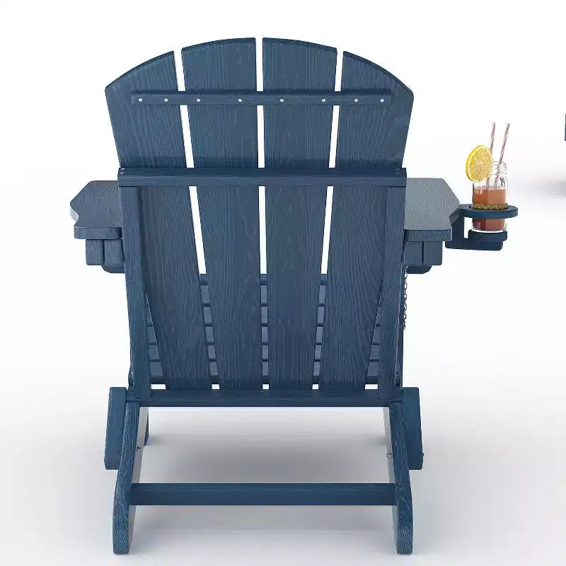 Fauteuils Adirondack pliables, chaises d'extérieur en PEHD tout temps avec texture bois et porte-gobelets pour patio, foyer extérieur et jardin, blanc