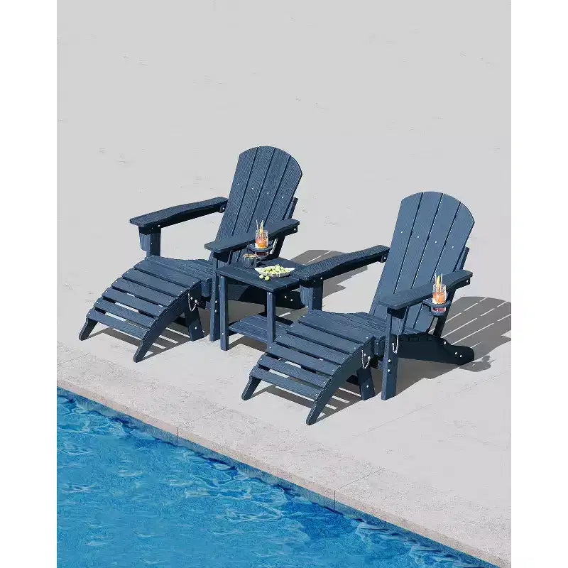 Fauteuils Adirondack pliables, chaises d'extérieur en PEHD tout temps avec texture bois et porte-gobelets pour patio, foyer extérieur et jardin, blanc