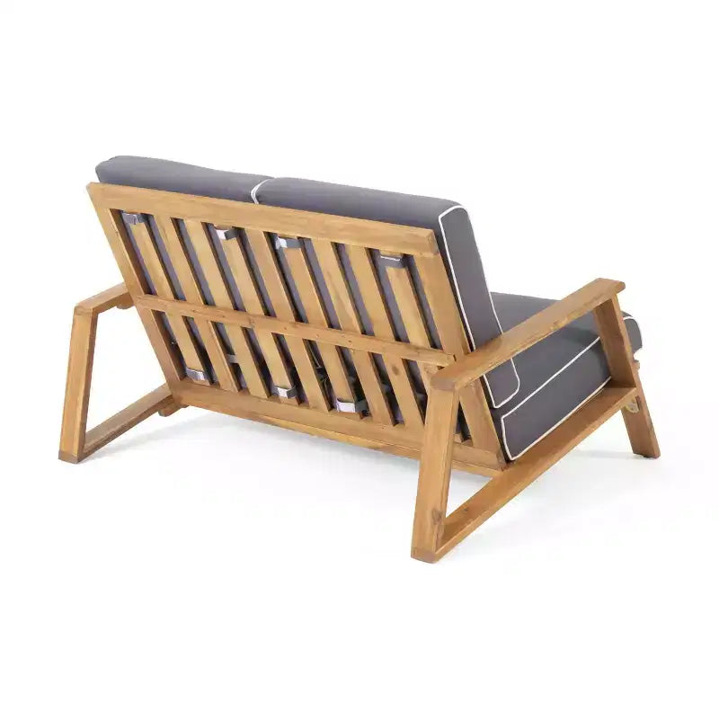 MAYEERTY 2-Piece Patio Conversation Set, Solid Acacia Wood Adirondack Loveseat Coffee Table with Weather Resistant Cushions