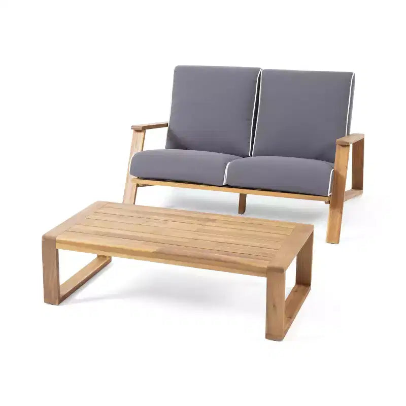 MAYEERTY 2-Piece Patio Conversation Set, Solid Acacia Wood Adirondack Loveseat Coffee Table with Weather Resistant Cushions