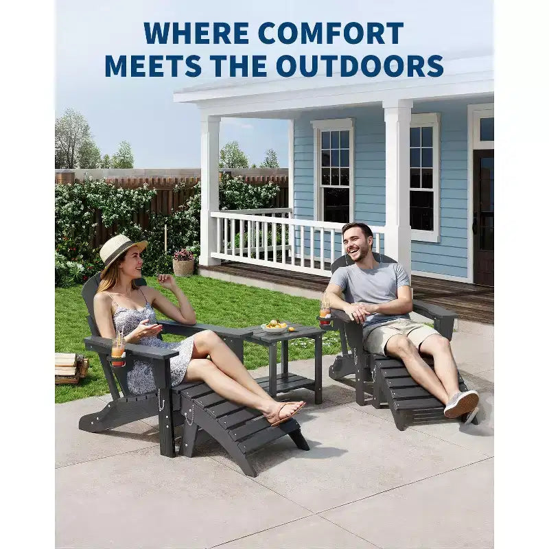1/2 PCS Folding Adirondack Ottoman Footrest, All-Weather HDPE Plastic Outdoor Stool for Patio Chair, Portable for Poolside, Deck & Garden