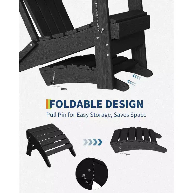 1/2 PCS Folding Adirondack Ottoman Footrest, All-Weather HDPE Plastic Outdoor Stool for Patio Chair, Portable for Poolside, Deck & Garden