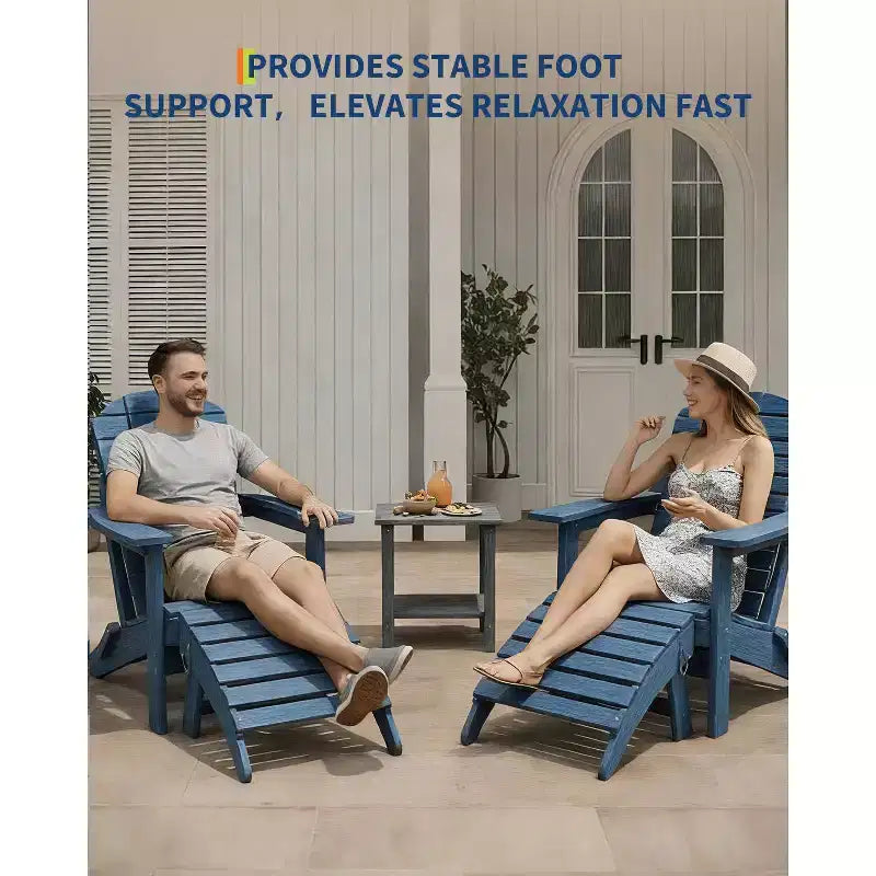 1/2 PCS Folding Adirondack Ottoman Footrest, All-Weather HDPE Plastic Outdoor Stool for Patio Chair, Portable for Poolside, Deck & Garden