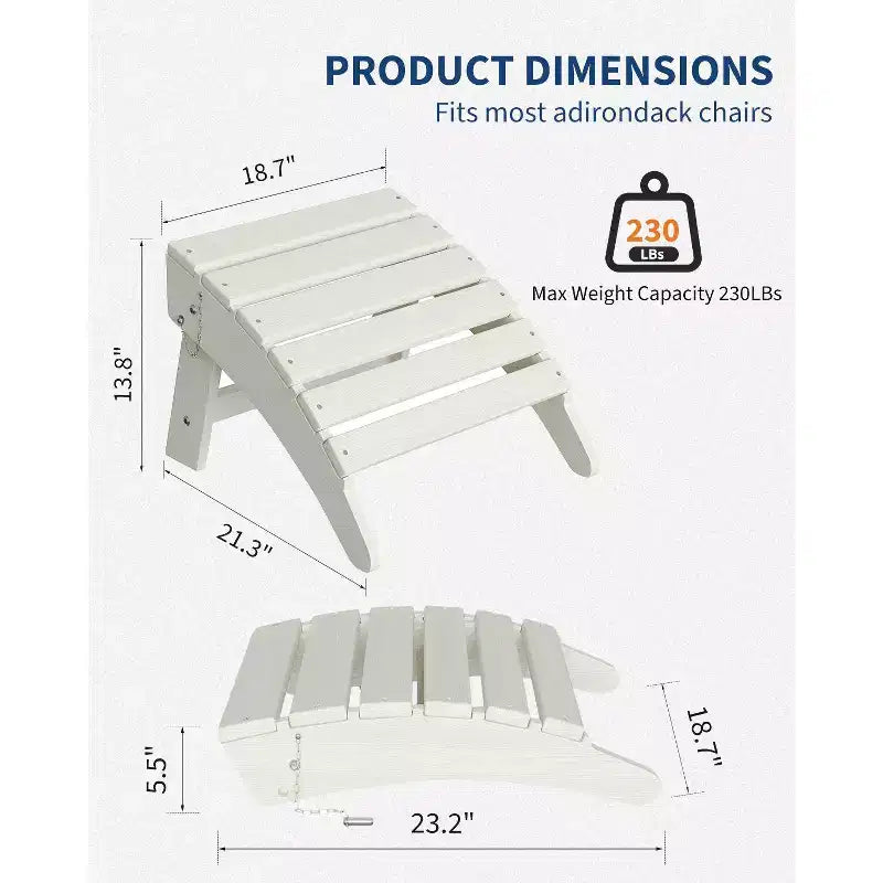 1/2 PCS Folding Adirondack Ottoman Footrest, All-Weather HDPE Plastic Outdoor Stool for Patio Chair, Portable for Poolside, Deck & Garden