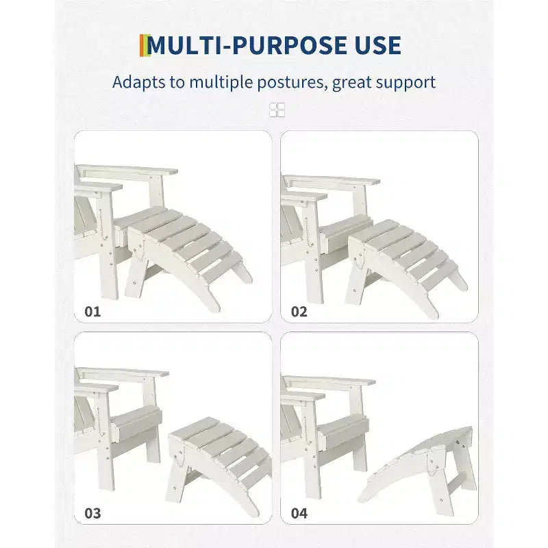 1/2 PCS Folding Adirondack Ottoman Footrest, All-Weather HDPE Plastic Outdoor Stool for Patio Chair, Portable for Poolside, Deck & Garden