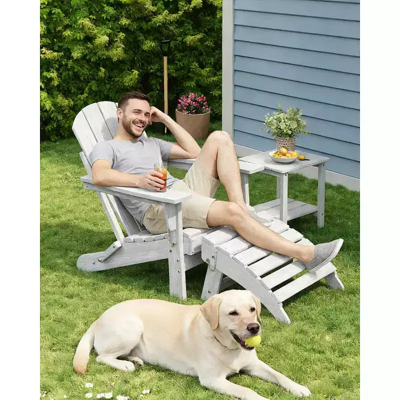 1/2 PCS Folding Adirondack Ottoman Footrest, All-Weather HDPE Plastic Outdoor Stool for Patio Chair, Portable for Poolside, Deck & Garden