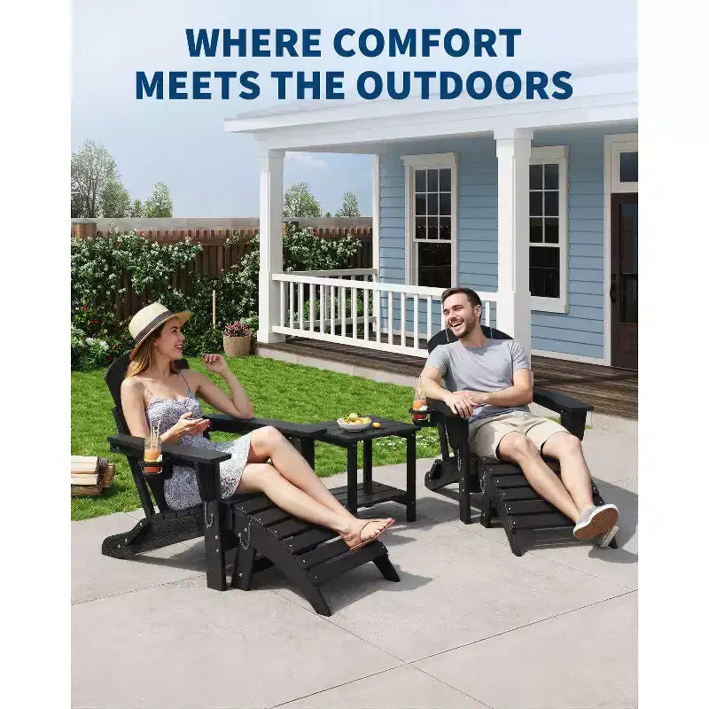 1/2 PCS Folding Adirondack Ottoman Footrest, All-Weather HDPE Plastic Outdoor Stool for Patio Chair, Portable for Poolside, Deck & Garden