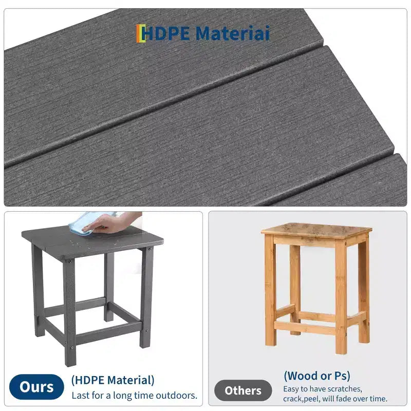 GustoWave Outdoor HDPE Square Side Table - Adirondack Style Patio End Table for Beach,Pool,Garden, Balcony, Porch