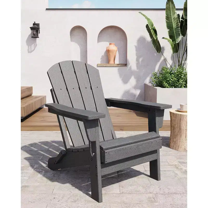 COZONY Folding Adirondack Chair Set of 2, HDPE WoodGrain Outdoor Patio Chair with Cup Holder, All Weather Resistant