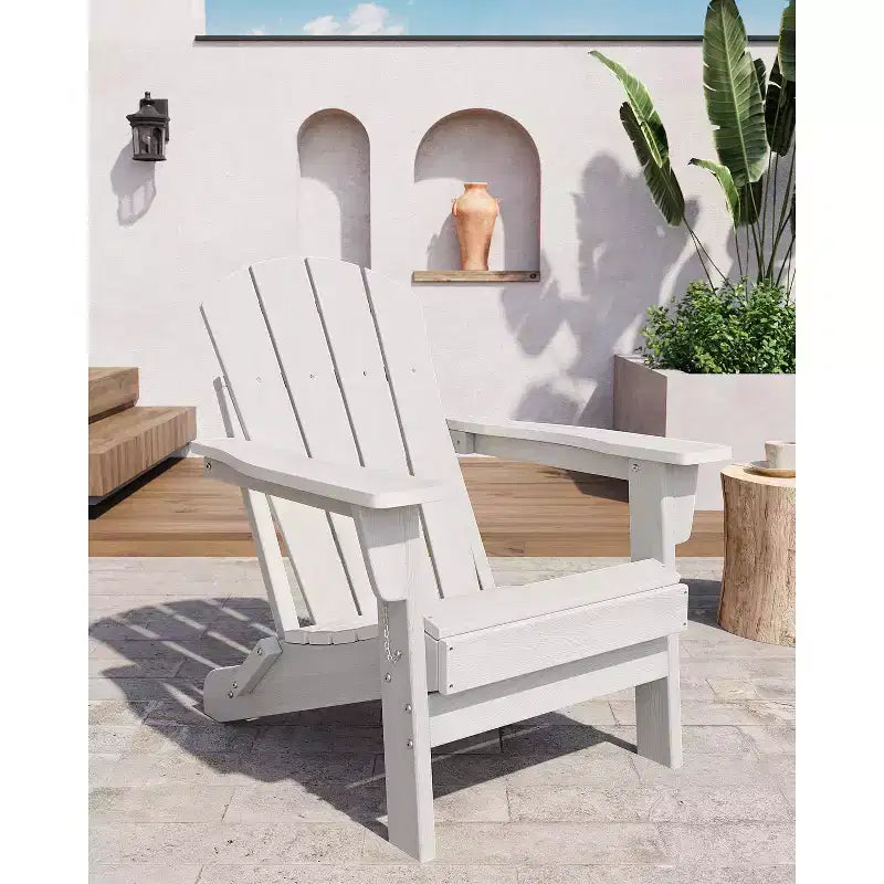 COZONY Folding Adirondack Chair Set of 2, HDPE WoodGrain Outdoor Patio Chair with Cup Holder, All Weather Resistant