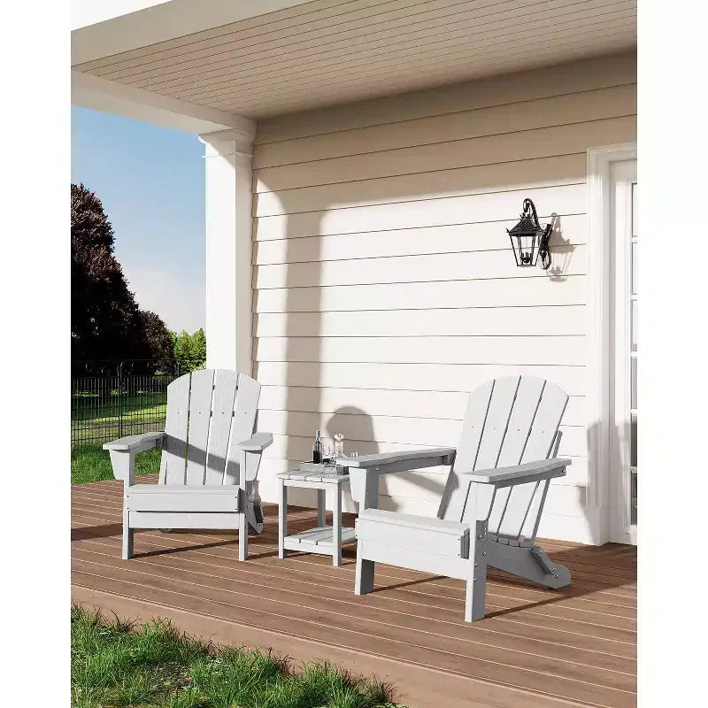 COZONY Folding Adirondack Chair Set of 2, HDPE WoodGrain Outdoor Patio Chair with Cup Holder, All Weather Resistant