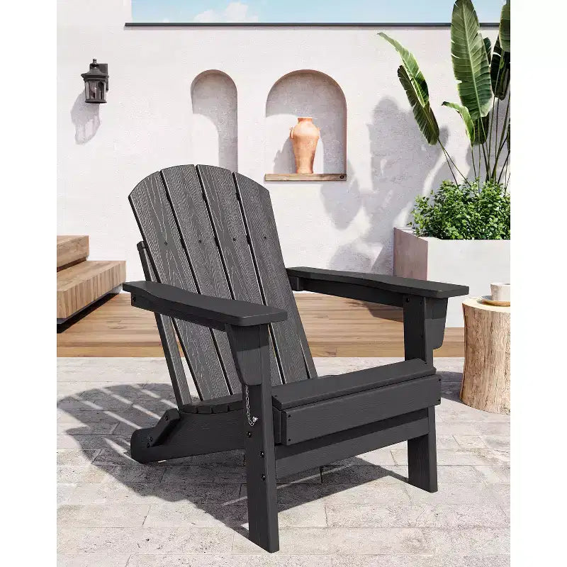 COZONY Folding Adirondack Chair Set of 2, HDPE WoodGrain Outdoor Patio Chair with Cup Holder, All Weather Resistant