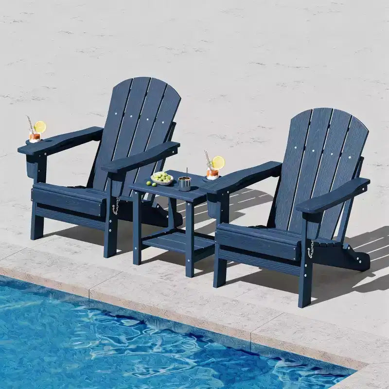 COZONY Folding Adirondack Chair Set of 2, HDPE WoodGrain Outdoor Patio Chair with Cup Holder, All Weather Resistant