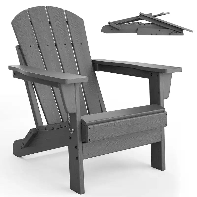 COZONY Folding Adirondack Chair Set of 2, HDPE WoodGrain Outdoor Patio Chair with Cup Holder, All Weather Resistant