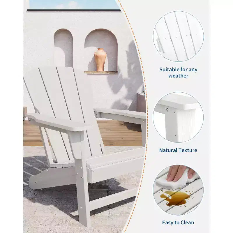 Oversized All-Weather Adirondack Chair  380 lb Capacity HDPE with Wood-Like Texture, Durable Outdoor Lounge Chair for Patio, Lawn & Deck