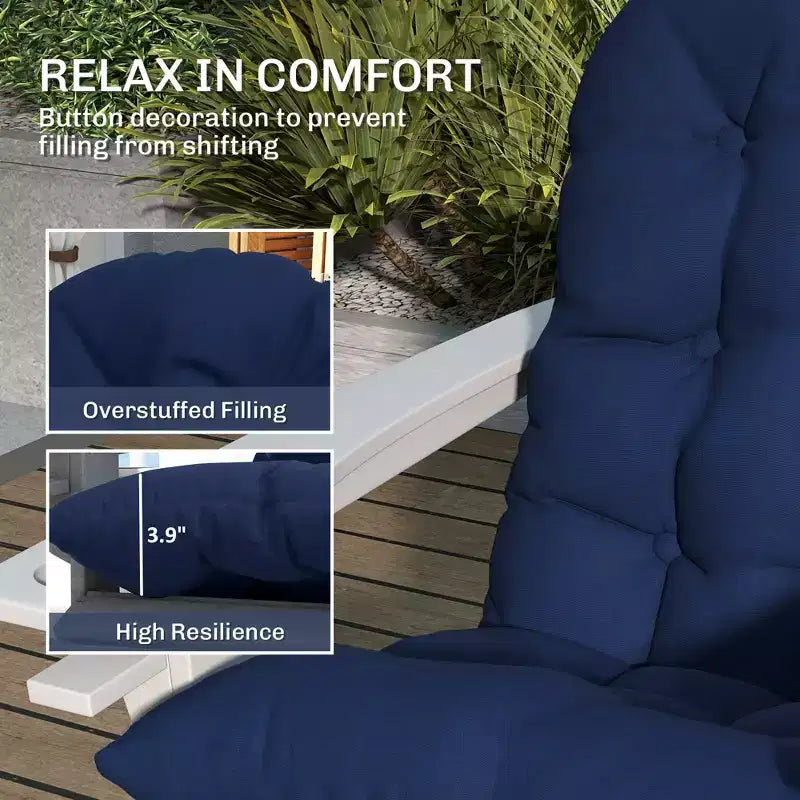 Coussins pour chaises Adirondack, lot de 2, coussins de patio matelassés à dossier haut et antidérapants pour chaises Adirondack, bleu marine
