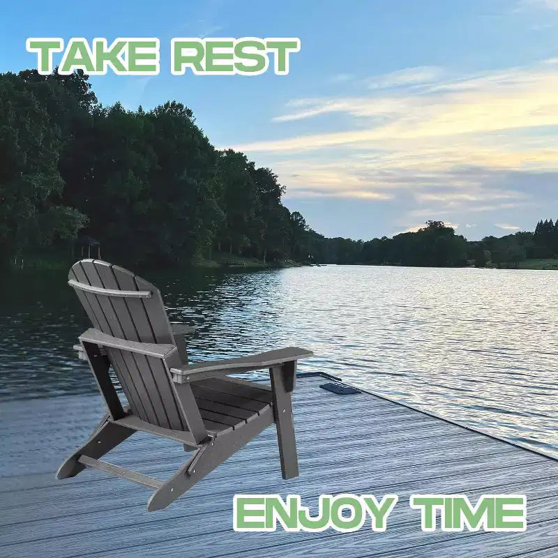 Folding Adirondack Chair  Deep Seat & Wide Armrests, Waterproof UV-Resistant Plastic Outdoor Chair for Patio, Lawn or Fire Pit