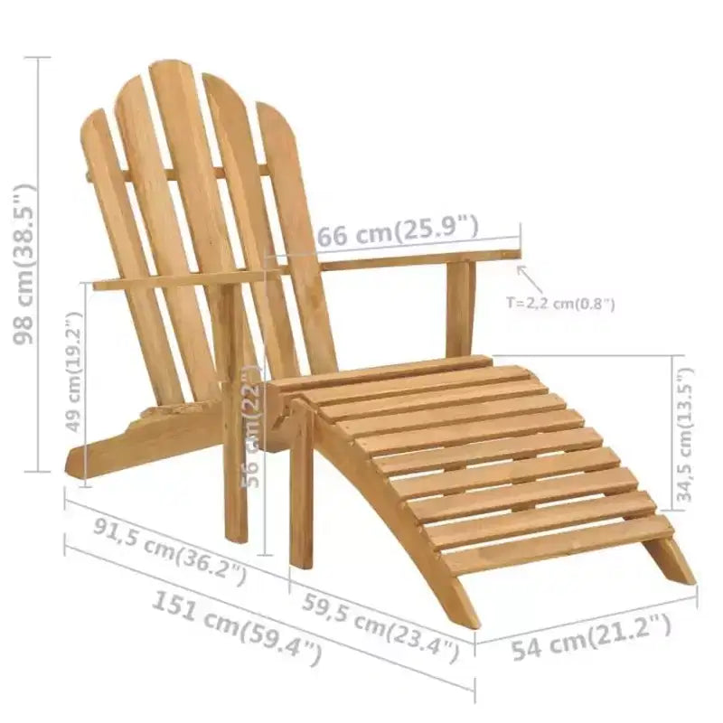 vidaXL Folding Adirondack Chair Patio Lawn Chair with Footrest Solid Wood Teak