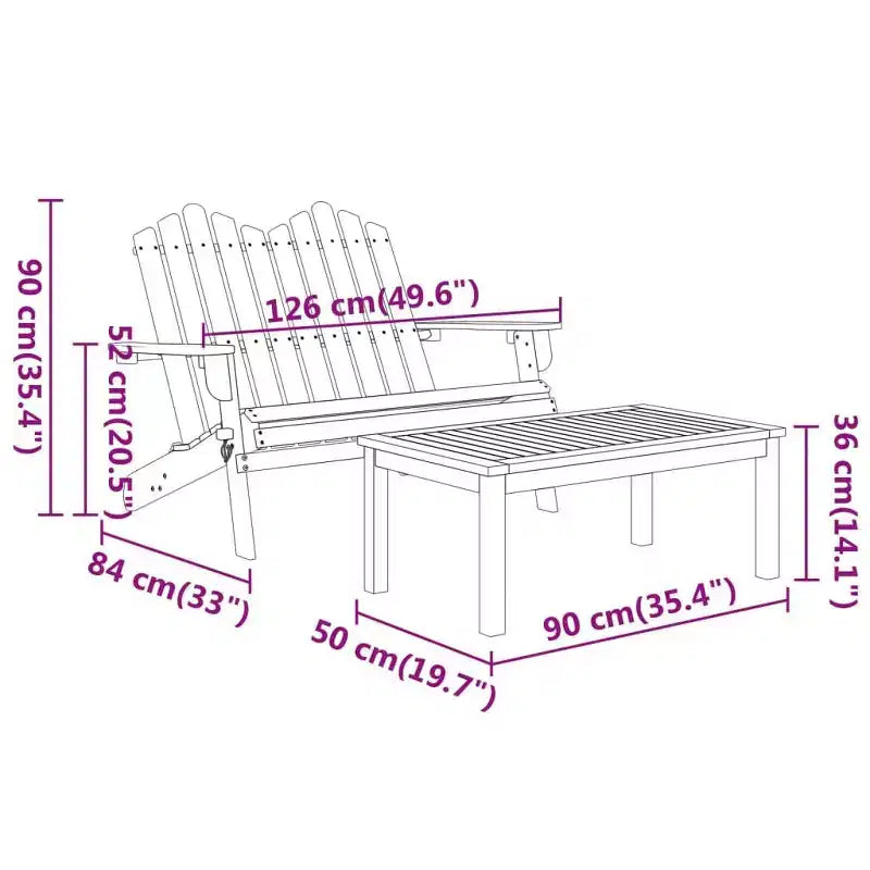 2-Piece Adirondack Garden Lounge Set  Solid Wood Acacia Furniture