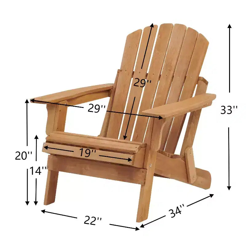 Outdoor Wooden Folding Adirondack Chair with BackRest&SeatBoard, Wood Patio Chair