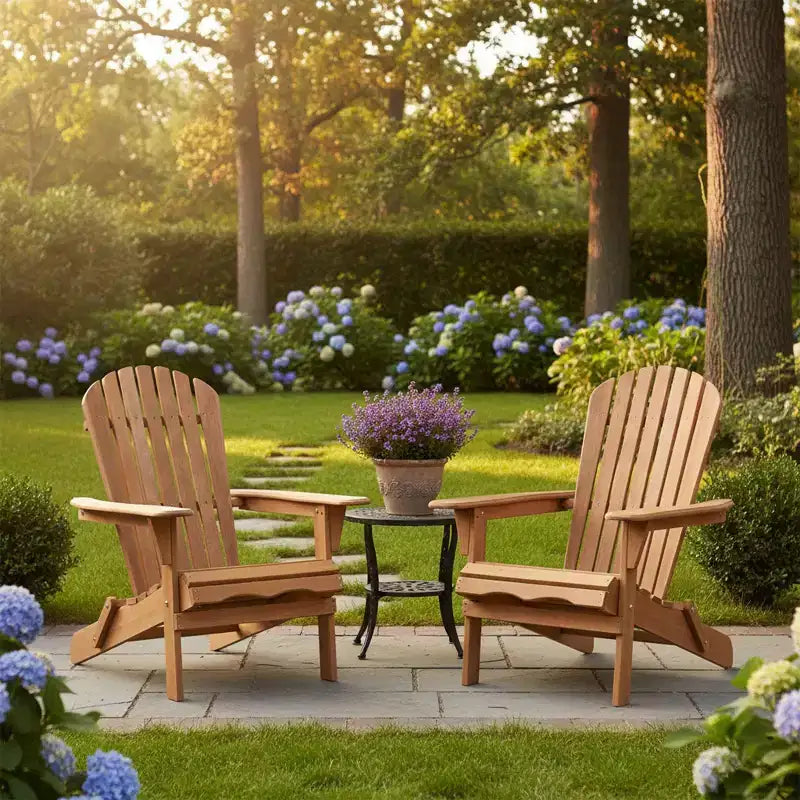 Outdoor Wooden Folding Adirondack Chair Set of 2 with BackRest, Wood Patio Chair for Garden Backyard
