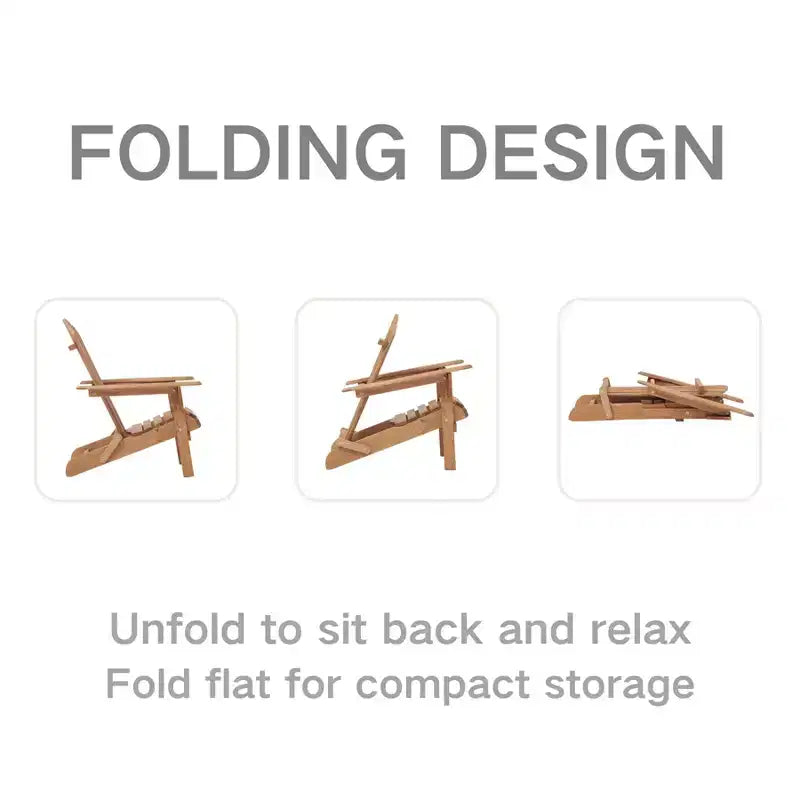 Outdoor Wooden Folding Adirondack Chair Set of 2 with BackRest, Wood Patio Chair for Garden Backyard