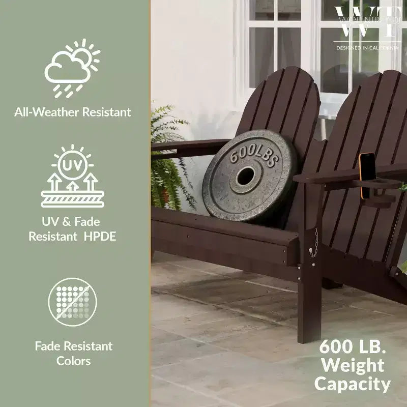 WestinTrends St. Augustine Outdoor Patio 49 HDPE Folding Adirondack Garden Bench