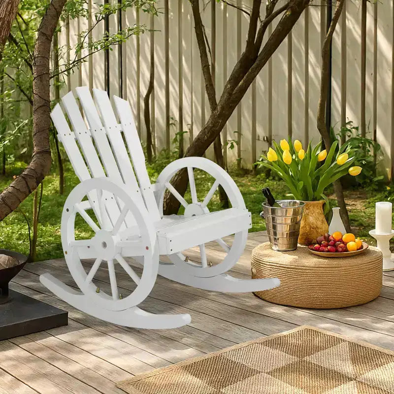 Karl Home | 23.5-Inch Adirondack Wagon-inspired Wooden Outdoor Rocking Chair