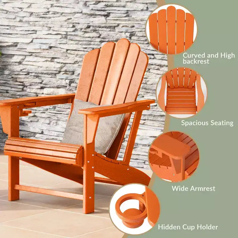 WestinTrends Highland 4-Piece Orange Outdoor Patio HDPE Adirondack Chairs With Ottomans and Cup Holder Set