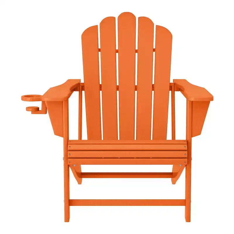 WestinTrends Highland 4-Piece Orange Outdoor Patio HDPE Adirondack Chairs With Ottomans and Cup Holder Set
