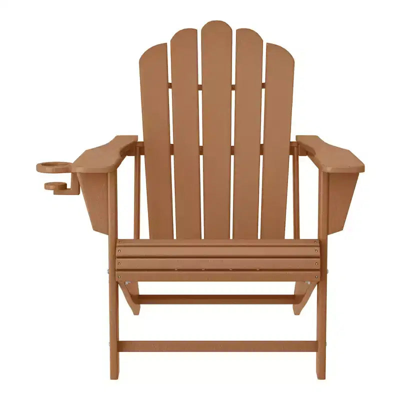 WestinTrends Highland 3-Piece Outdoor Patio HDPE Adirondack Chair With Cup Holder and Table Set, Teak