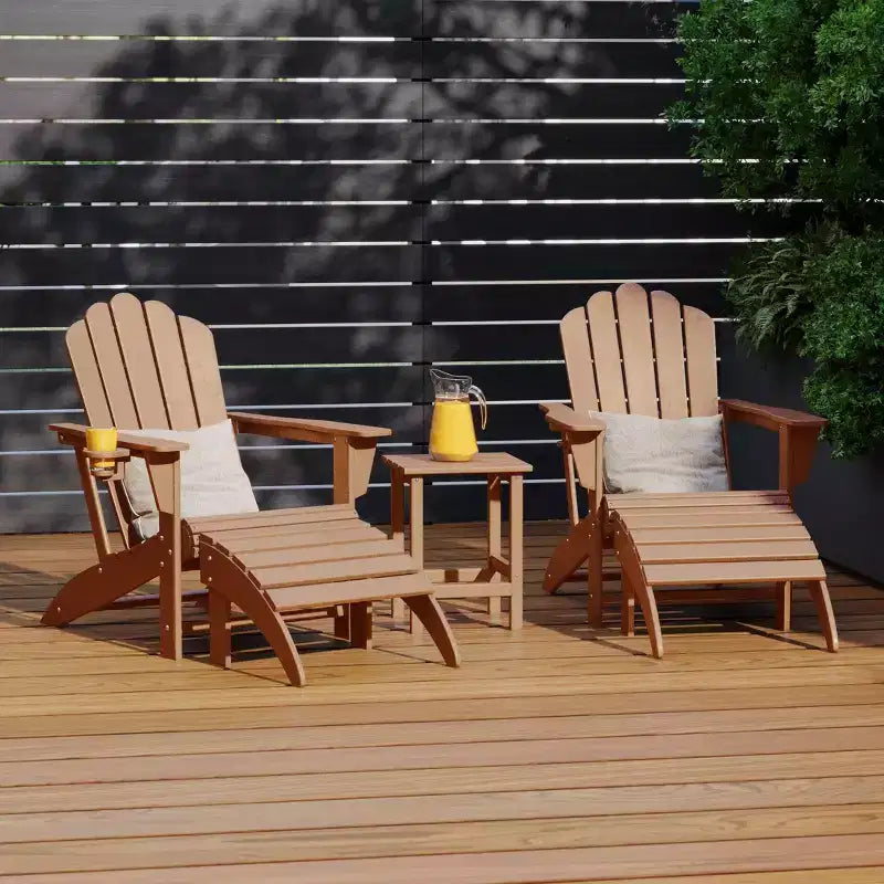 WestinTrends Highland 5-Piece Adirondack Chair Set, Teak