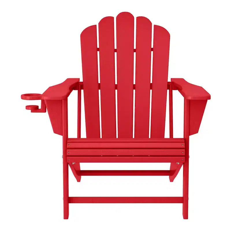 WestinTrends Highland 3-Piece Outdoor Patio HDPE Adirondack Chair With Cup Holder and Table Set, Red