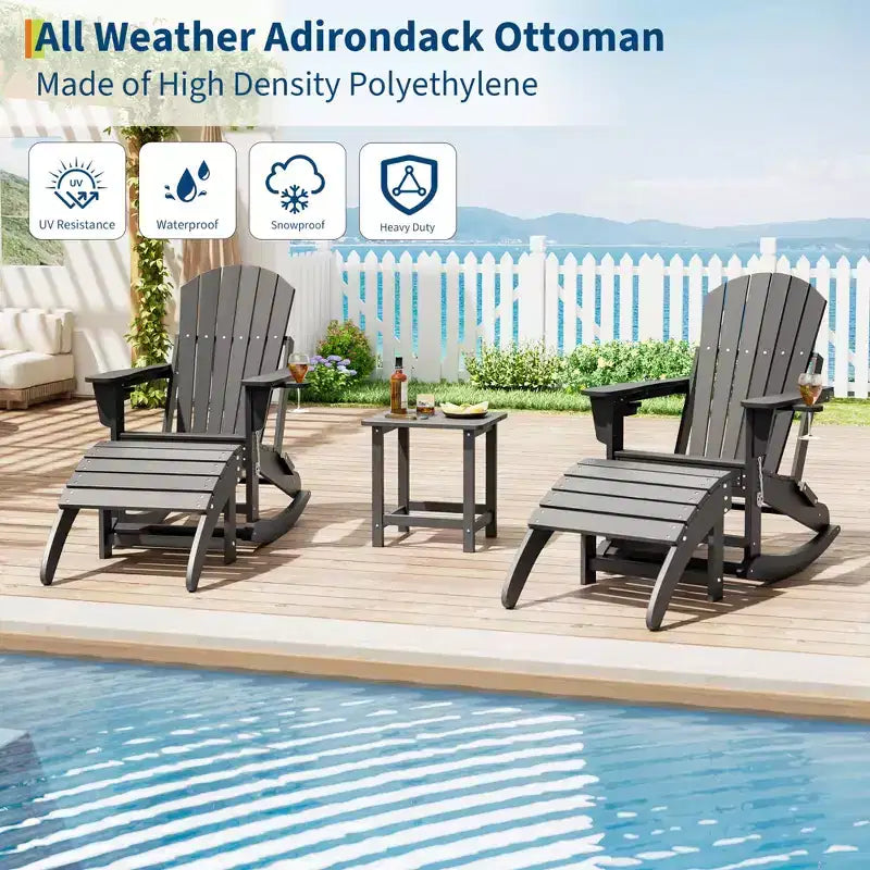 Weather-resistant high-density polyethylene (HDPE) Adirondack chair footstool  Outdoor patio footstool  Waterproof, easy to clean, sturdy