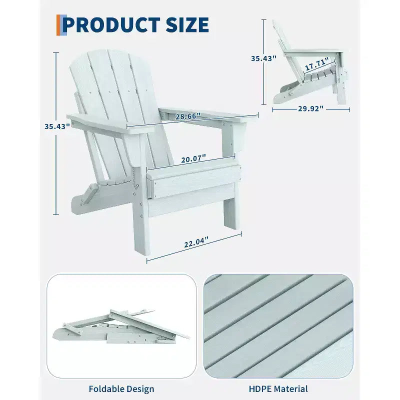 HDPE Adirondack Chairs, Weather Resistant Outdoor Chair, Heavy Duty 380Lbs Capacity, No Assembly Required, for Outdoor, Patio, Lawn